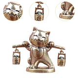 Maxbell Brass Lucky Cat Figurine Small Feng Shui for Bookshelf Cabinet Birthday Gift