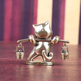 Maxbell Brass Lucky Cat Figurine Small Feng Shui for Bookshelf Cabinet Birthday Gift