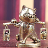 Maxbell Brass Lucky Cat Figurine Small Feng Shui for Bookshelf Cabinet Birthday Gift