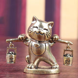 Maxbell Brass Lucky Cat Figurine Small Feng Shui for Bookshelf Cabinet Birthday Gift