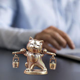 Maxbell Brass Lucky Cat Figurine Small Feng Shui for Bookshelf Cabinet Birthday Gift