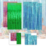Maxbell 2 Pieces Fringe Curtains Party Decorations Shiny for Bridal Shower Festivals Pink Green