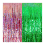 Maxbell 2 Pieces Fringe Curtains Party Decorations Shiny for Bridal Shower Festivals Pink Green