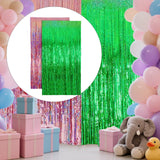 Maxbell 2 Pieces Fringe Curtains Party Decorations Shiny for Bridal Shower Festivals Pink Green