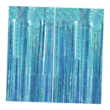 Maxbell 2 Pieces Fringe Curtains Party Decorations Shiny for Bridal Shower Festivals Light Blue