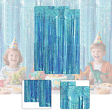 Maxbell 2 Pieces Fringe Curtains Party Decorations Shiny for Bridal Shower Festivals Light Blue