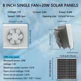 Maxbell Solar Powered Fan Ventilation Air Extractor for Chicken Coop Picnic Basement 8inch