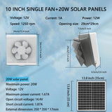 Maxbell Solar Powered Fan Ventilation Air Extractor for Chicken Coop Picnic Basement 10inch