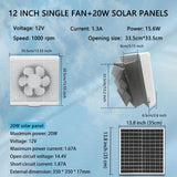 Maxbell Solar Powered Fan Ventilation Air Extractor for Chicken Coop Picnic Basement 12inch