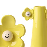 Maxbell 2 Pieces Ceramic Vase Smile Face Design Bud Vase for Bedroom Desktop Wedding yellow