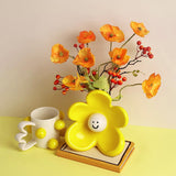 Maxbell 2 Pieces Ceramic Vase Smile Face Design Bud Vase for Bedroom Desktop Wedding yellow