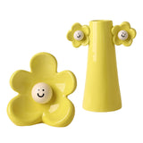 Maxbell 2 Pieces Ceramic Vase Smile Face Design Bud Vase for Bedroom Desktop Wedding yellow