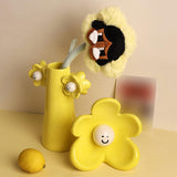Maxbell 2 Pieces Ceramic Vase Smile Face Design Bud Vase for Bedroom Desktop Wedding yellow