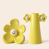 Maxbell 2 Pieces Ceramic Vase Smile Face Design Bud Vase for Bedroom Desktop Wedding yellow