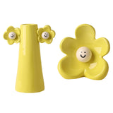 Maxbell 2 Pieces Ceramic Vase Smile Face Design Bud Vase for Bedroom Desktop Wedding yellow