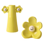 Maxbell 2 Pieces Ceramic Vase Smile Face Design Bud Vase for Bedroom Desktop Wedding yellow