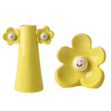 Maxbell 2 Pieces Ceramic Vase Smile Face Design Bud Vase for Bedroom Desktop Wedding yellow
