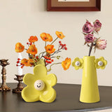 Maxbell 2 Pieces Ceramic Vase Smile Face Design Bud Vase for Bedroom Desktop Wedding yellow