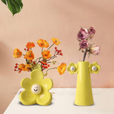 Maxbell 2 Pieces Ceramic Vase Smile Face Design Bud Vase for Bedroom Desktop Wedding yellow