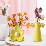 Maxbell 2 Pieces Ceramic Vase Smile Face Design Bud Vase for Bedroom Desktop Wedding yellow