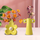 Maxbell 2 Pieces Ceramic Vase Smile Face Design Bud Vase for Bedroom Desktop Wedding yellow