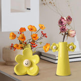 Maxbell 2 Pieces Ceramic Vase Smile Face Design Bud Vase for Bedroom Desktop Wedding yellow