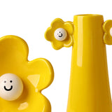 Maxbell 2 Pieces Ceramic Vase Smile Face Design Bud Vase for Bedroom Desktop Wedding lemon yellow
