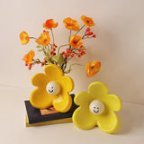 Maxbell 2 Pieces Ceramic Vase Smile Face Design Bud Vase for Bedroom Desktop Wedding lemon yellow