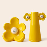 Maxbell 2 Pieces Ceramic Vase Smile Face Design Bud Vase for Bedroom Desktop Wedding lemon yellow