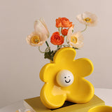 Maxbell 2 Pieces Ceramic Vase Smile Face Design Bud Vase for Bedroom Desktop Wedding lemon yellow