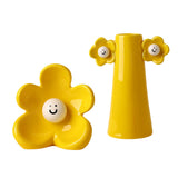 Maxbell 2 Pieces Ceramic Vase Smile Face Design Bud Vase for Bedroom Desktop Wedding lemon yellow