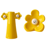 Maxbell 2 Pieces Ceramic Vase Smile Face Design Bud Vase for Bedroom Desktop Wedding lemon yellow