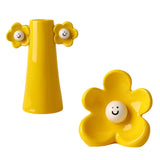 Maxbell 2 Pieces Ceramic Vase Smile Face Design Bud Vase for Bedroom Desktop Wedding lemon yellow