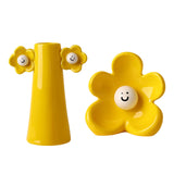 Maxbell 2 Pieces Ceramic Vase Smile Face Design Bud Vase for Bedroom Desktop Wedding lemon yellow