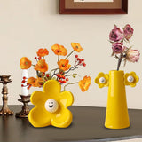 Maxbell 2 Pieces Ceramic Vase Smile Face Design Bud Vase for Bedroom Desktop Wedding lemon yellow