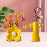 Maxbell 2 Pieces Ceramic Vase Smile Face Design Bud Vase for Bedroom Desktop Wedding lemon yellow