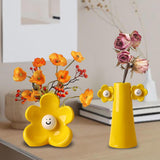 Maxbell 2 Pieces Ceramic Vase Smile Face Design Bud Vase for Bedroom Desktop Wedding lemon yellow
