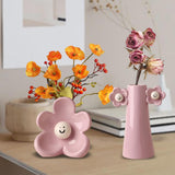 Maxbell 2 Pieces Ceramic Vase Smile Face Design Bud Vase for Bedroom Desktop Wedding pink violet