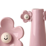 Maxbell 2 Pieces Ceramic Vase Smile Face Design Bud Vase for Bedroom Desktop Wedding pink violet