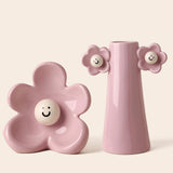 Maxbell 2 Pieces Ceramic Vase Smile Face Design Bud Vase for Bedroom Desktop Wedding pink violet