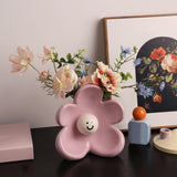 Maxbell 2 Pieces Ceramic Vase Smile Face Design Bud Vase for Bedroom Desktop Wedding pink violet