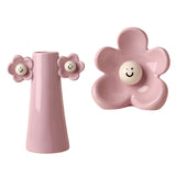 Maxbell 2 Pieces Ceramic Vase Smile Face Design Bud Vase for Bedroom Desktop Wedding pink violet