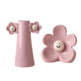 Maxbell 2 Pieces Ceramic Vase Smile Face Design Bud Vase for Bedroom Desktop Wedding pink violet