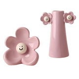 Maxbell 2 Pieces Ceramic Vase Smile Face Design Bud Vase for Bedroom Desktop Wedding pink violet