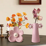 Maxbell 2 Pieces Ceramic Vase Smile Face Design Bud Vase for Bedroom Desktop Wedding pink violet