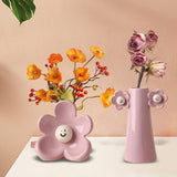 Maxbell 2 Pieces Ceramic Vase Smile Face Design Bud Vase for Bedroom Desktop Wedding pink violet