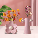 Maxbell 2 Pieces Ceramic Vase Smile Face Design Bud Vase for Bedroom Desktop Wedding pink violet
