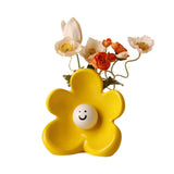 Maxbell Ceramic Vase with Flower Ornamnet Decorative Flower Vase for Wedding Desktop lemon yellow