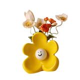 Maxbell Ceramic Vase with Flower Ornamnet Decorative Flower Vase for Wedding Desktop lemon yellow