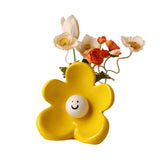 Maxbell Ceramic Vase with Flower Ornamnet Decorative Flower Vase for Wedding Desktop lemon yellow